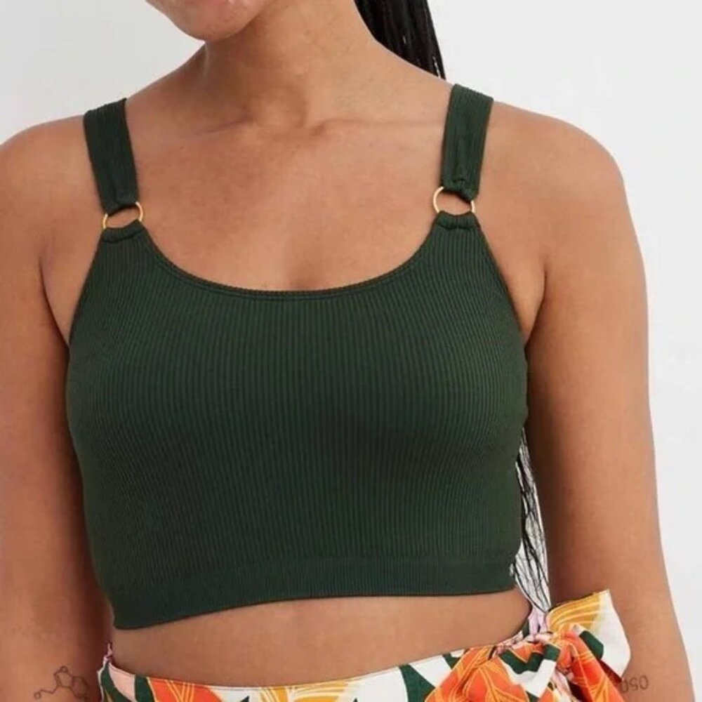NWT Aerie Seamless Ring Longline Bralette Ribbed Bra Green Size Small S NEW